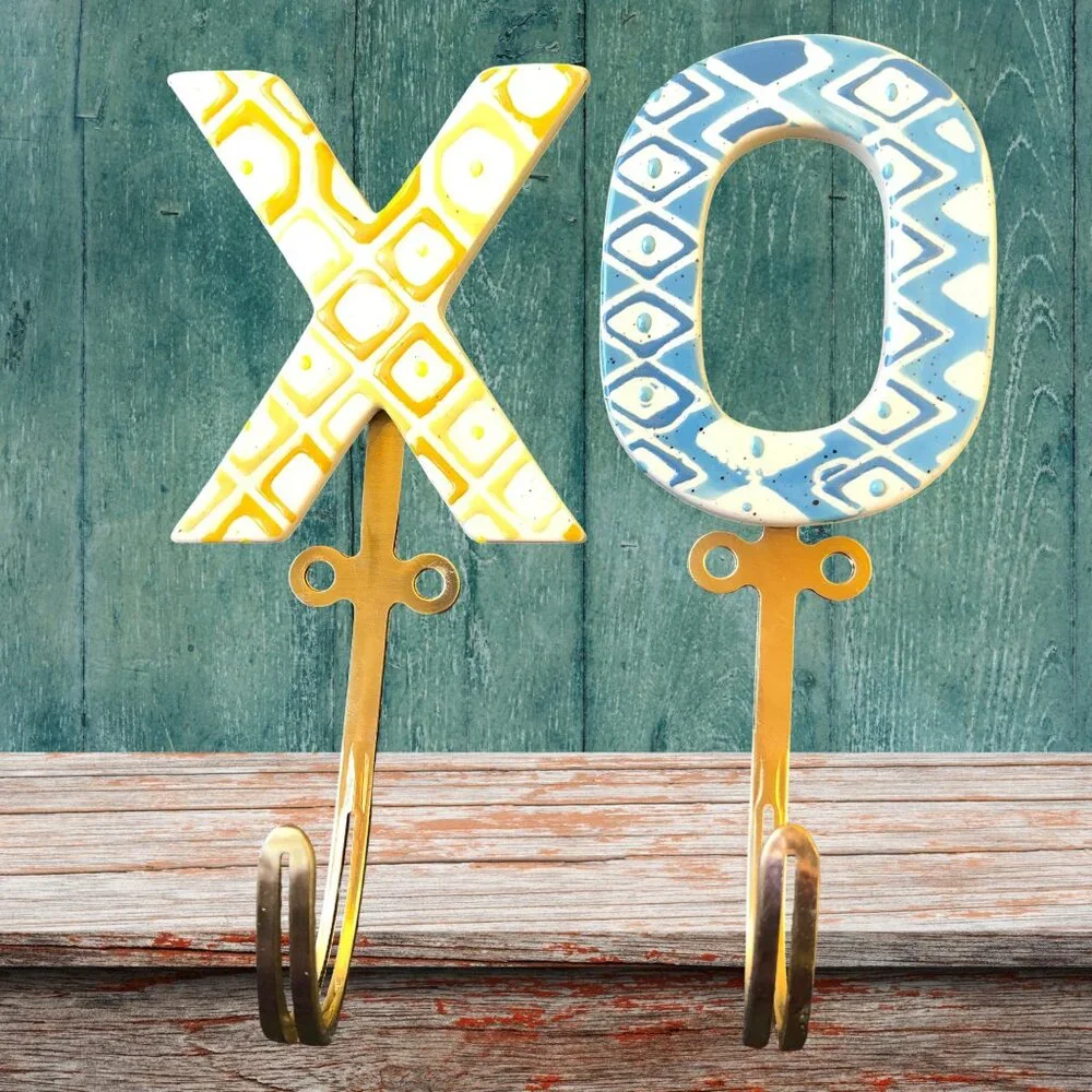 Decorative Ceramic + Metal Wall Mount Hooks Letters X + O